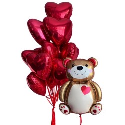 Σύνθεση Μπαλόνια καρδιά και Αρκουδάκι της Αγάπης 