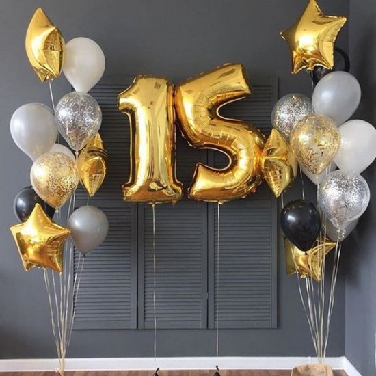 Σύνθεση μπαλονιών με Δύο αριθμούς Foil μπαλόνι Χρυσό - Μαύρο 