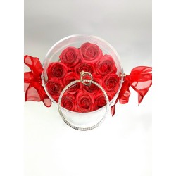 Τριαντάφυλλα Soap Rose  Κόκκινα  σε Plexi glass κουτί στρογγυλή μπιζουτιέρα 