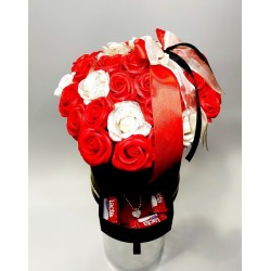 Κουτί καπελιέρα με συρταράκι με τριαντάφυλλα Σαπουνιού Κόκκινα και Λευκά 