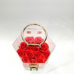 Πολυγωνική plexiglass μπιζουτιέρα  με soap τριαντάφυλλα κόκκινα 